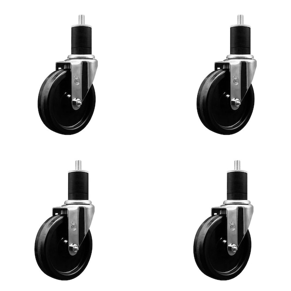 5'' Phenolic Wheel Swivel 1-3/4'' Expanding Stem Caster Set, 4PK